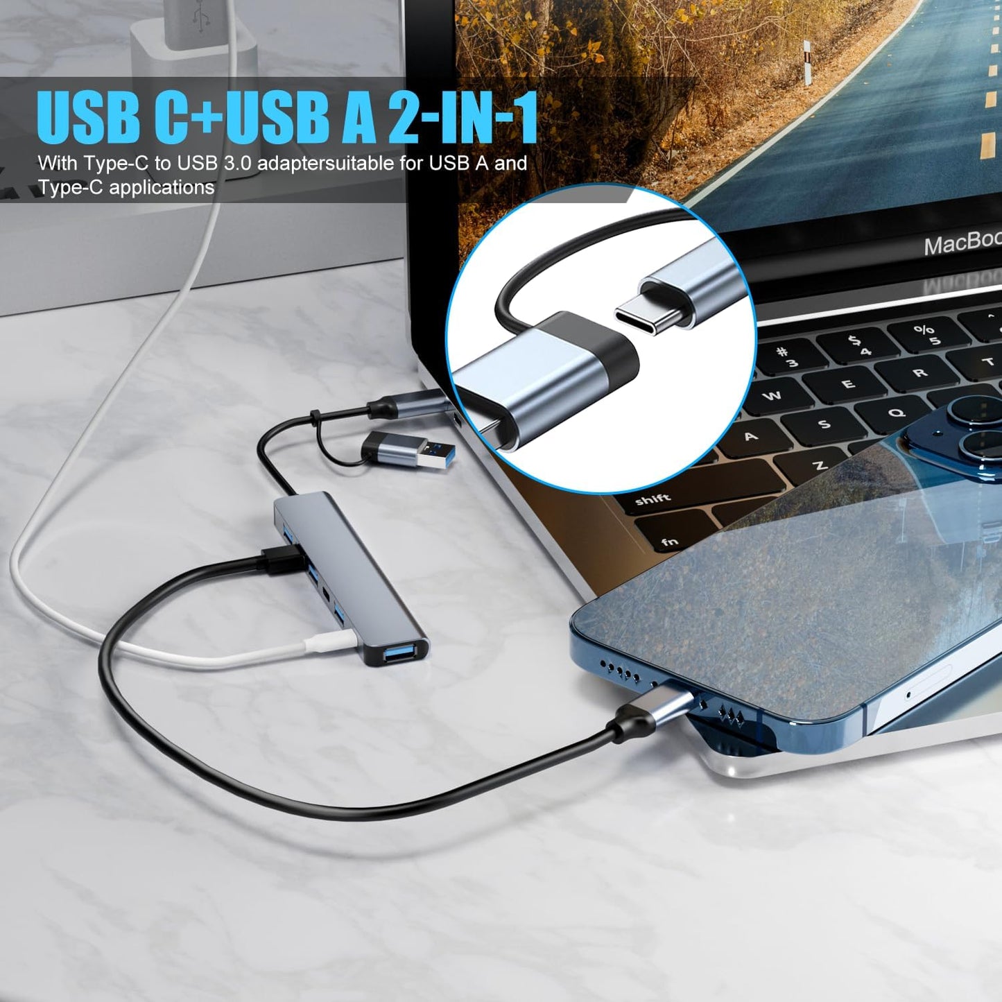 7 in 1 USB C & USB Hub with USB 3.0, USB 2.0 Ports