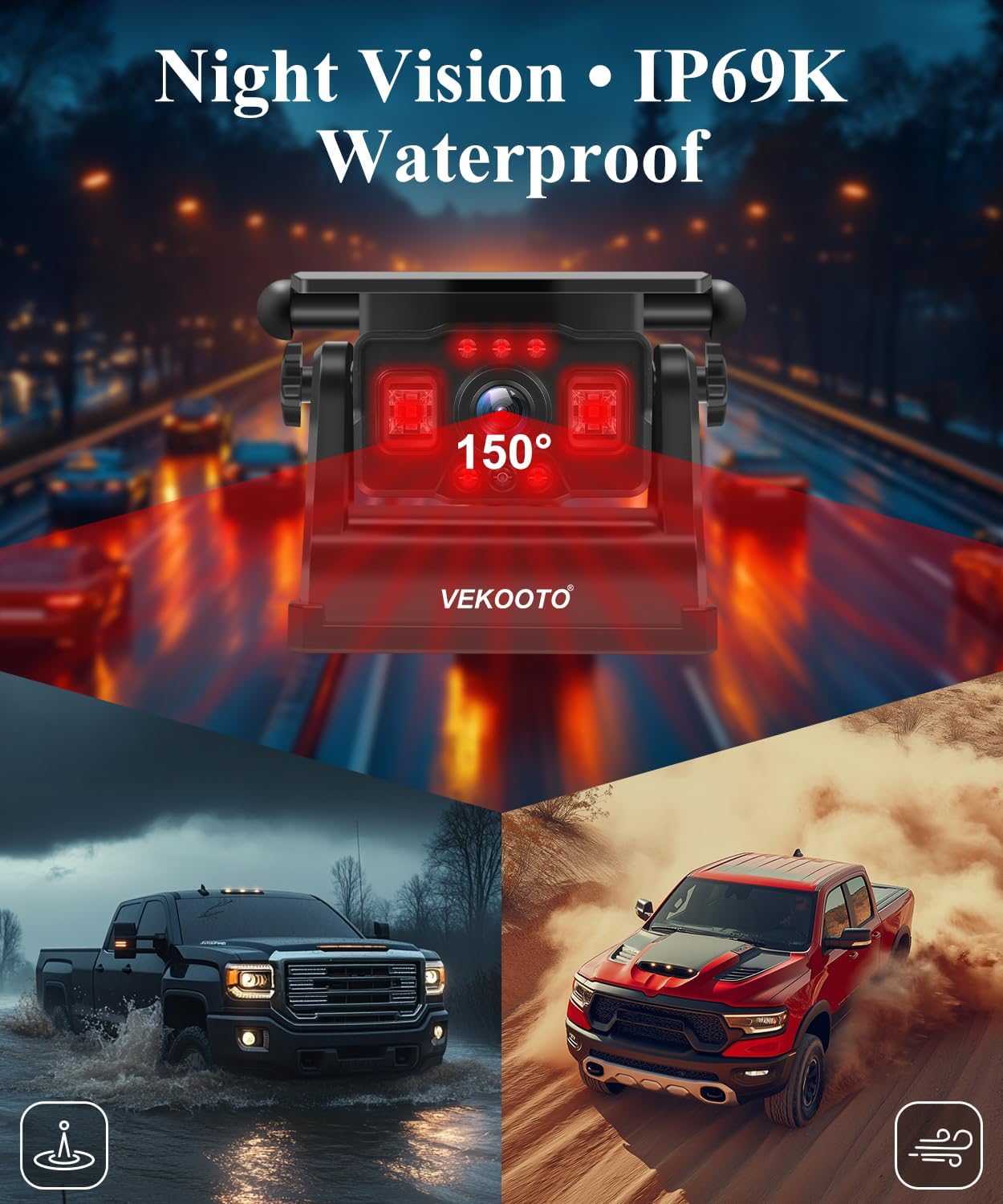 VK7Pro 2 Magnetic Solar Wireless Backup Camera with 7'' IPS Touchscreen