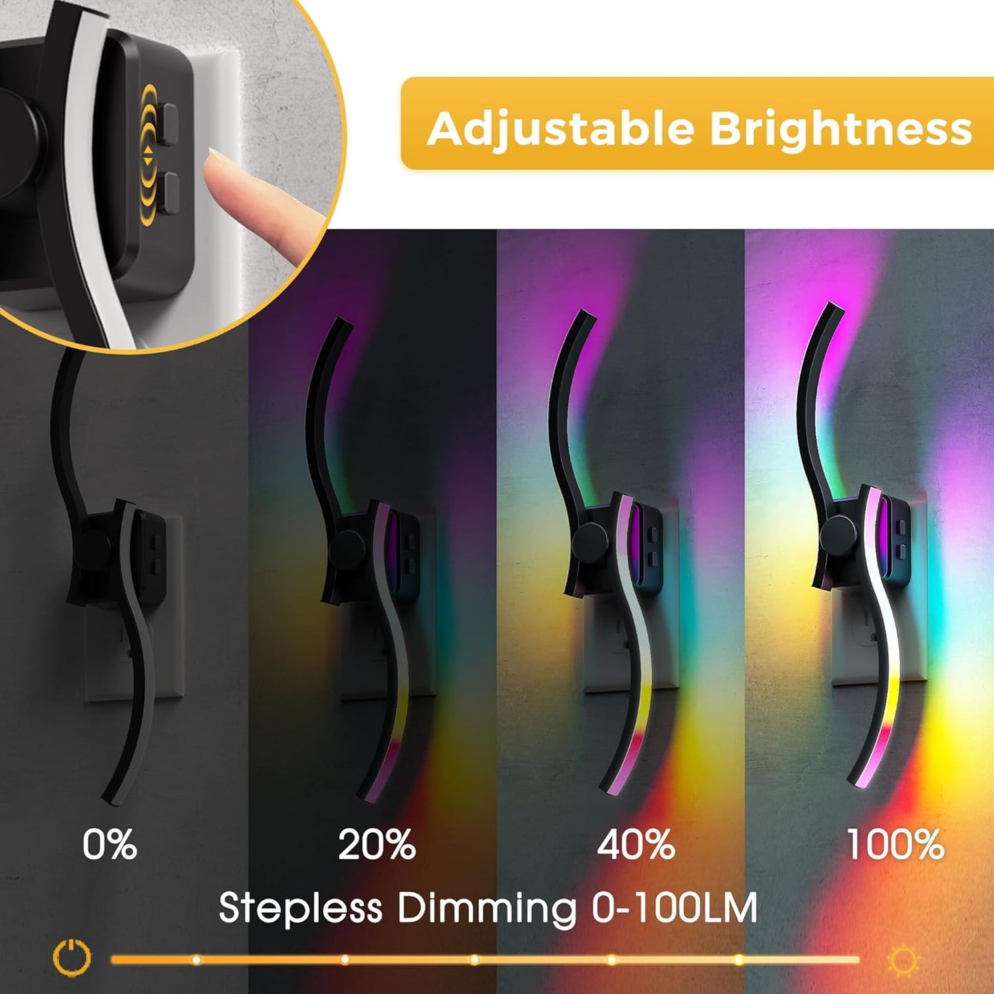 2 Pack Night Lights Plug into Wall, Modern Nightlight with Dusk to Dawn Sensor, 3000K & RBG Dimmable Wave Plug