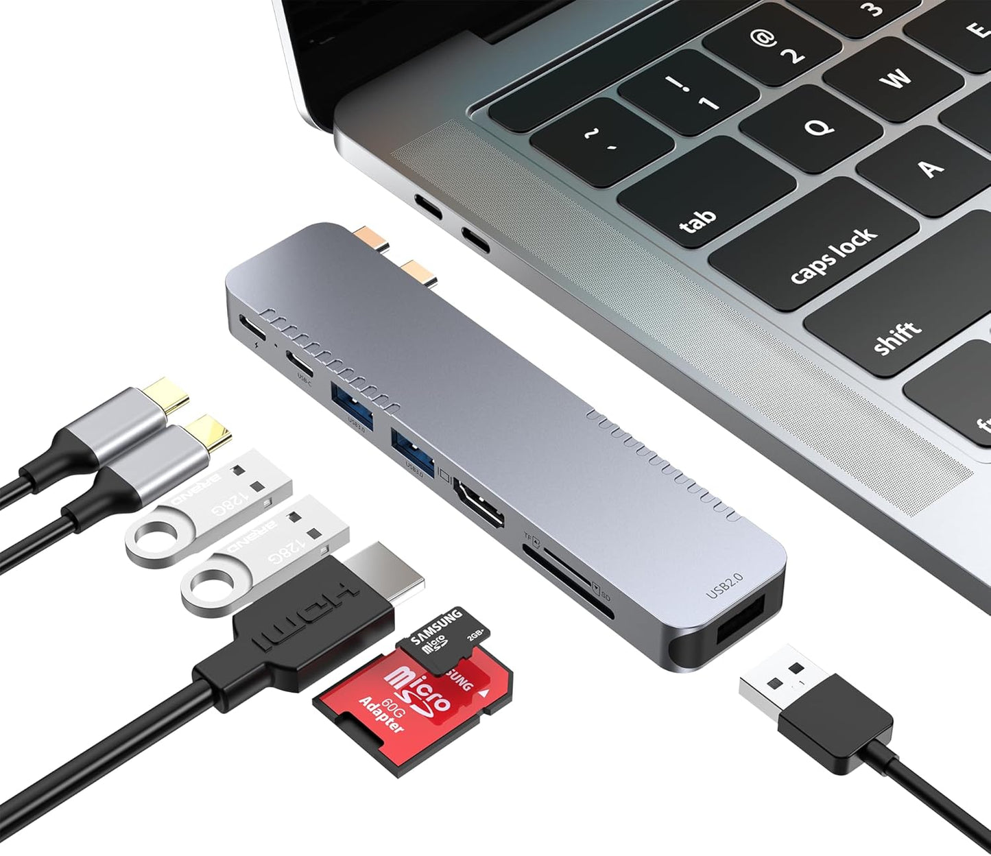 USB C Hub Adapter for MacBook Pro Air Docking Station 8-in-2 for Mac Book Accessories Dongle 4K@30Hz HDMI